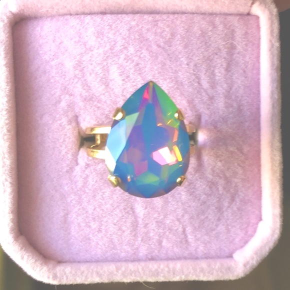 Rainbow Opal + Gold Pear Crystal Ring - Picture 8 of 12